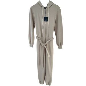 NWT JLUXLABEL Ivory Beige 100% Cotton Fleece Journey Jumpsuit Size Small